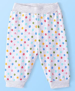 Babyhug Cotton Looper Knit Full Length Lounge Pant Polka Dot Print - Grey