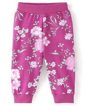 Babyhug Cotton Looper Knit Full Length Lounge Pant Floral Print - Purple