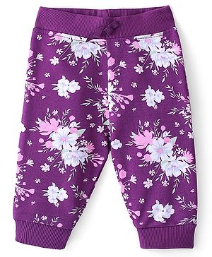 Babyhug Cotton Looper Knit Full Length Lounge Pant Floral Print - Purple