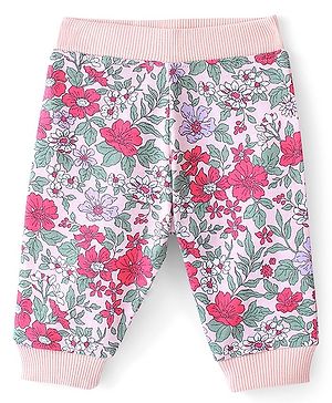 Babyhug Cotton Looper Knit Full Length Floral Print Lounge Pant - Purple & Pink