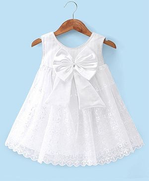 Babyhug Sleeveless A-Line Party Dress with Bow Applique - White