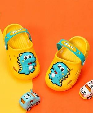 Yellow Bee Rubber Dinosaur Applique Detailed Clogs -   Yellow