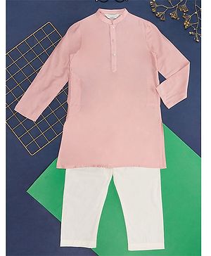 Indus Route by Pantaloons Full Sleeves Solid Kurta Pyjama Set - Pink