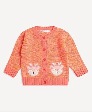 Wingsfield Full Sleeves Animal Face  Embroidered Cardigan - Orange