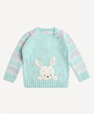 Wingsfield Full Sleeves Puppy & Snowflakes Embroidered Pullover - Sea Green