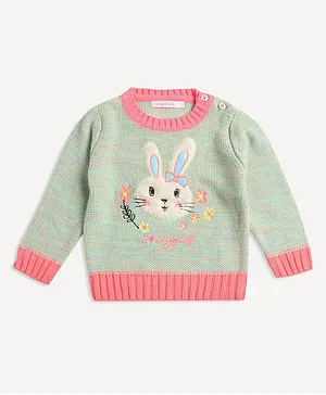 Wingsfield Full Sleeves Bunny & Flowers Embroidered Pullover - Multi Color