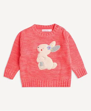 Wingsfield Full Sleeves Bunny Embroidered Pullover - Coral Peach