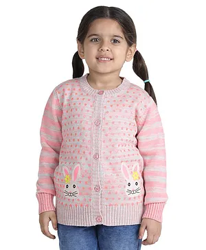 Wingsfield Full Sleeves Bunny Embroidered Shimmer Polka Dots Printed Pullover - Pink