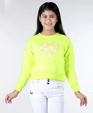 Wingsfield Full Sleeves Placement Floral Heart Printed Sweatshirt - Yellow