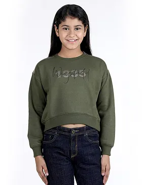 Wingsfield Full Sleeves Placement Text Printed Sweatshirt - Olive Green