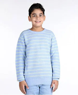 Wingsfield Full Sleeves Striped Designed Self Knitted Pullover - Blue