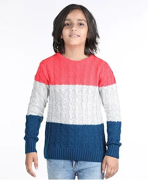 Wingsfield Full Sleeves Cable Designed Colour Blocked Pullover - Multi Colour