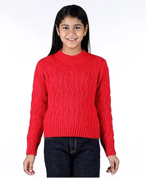 Wingsfield Full Sleeves Cable Knitted Pullover - Red