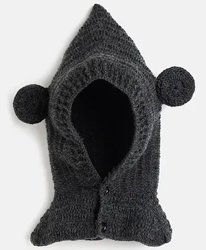 MayRa Knits Ear Applique Detailed Hand Knitted Cap With Button Closer - Grey