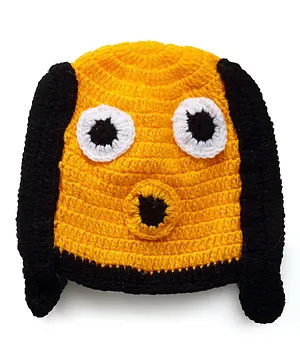 MayRa Knits Face Detailed Hand Knitted Cap - Yellow