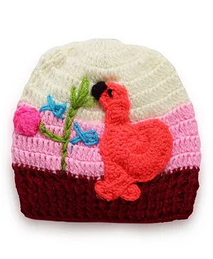 MayRa Knits Bird Detailed Hand Knitted Cap - Cream