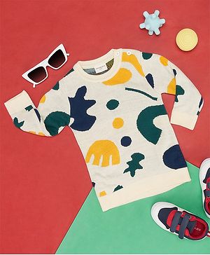 Pantaloons Baby Full Sleeves Abstract Designed Pullover - Off White