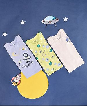 Pantaloons Baby Pack Of 3 Full Sleeves Space Theme Elements Stars & Astronaut Printed Tees - Multi Colour