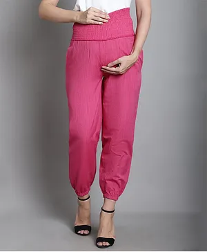 Moms Maternity Solid Sustainable   High Rise Maternity Trouser Pant  - Pink