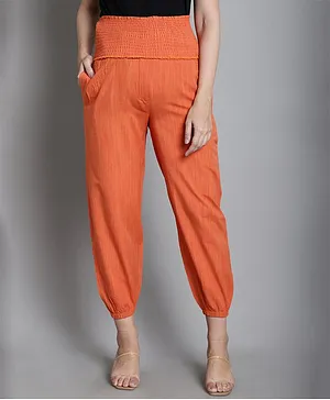 Moms Maternity Solid Sustainable High Rise Maternity Trouser Pant - Orange