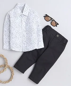 MANET Full Sleeves Seamless Abstract Design Printed Shirt & Pant Set - White & Black