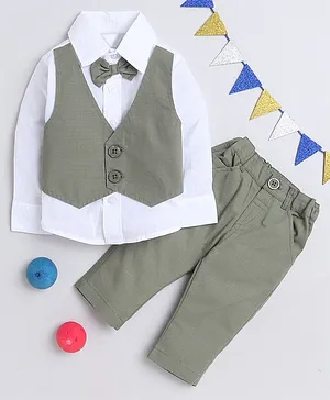 MANET Full Sleeves Graph Checked Designed Coordinating Shirt With Attached Waistcoat & Pant - Green