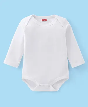 Babyhug 100% Cotton Full Sleeves Onesie Solid Colour - White