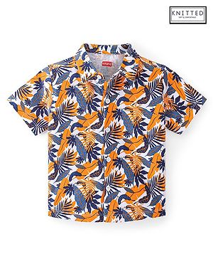 Babyhug Cotton Half Sleeves Regular Collar Shirt Tropical Print - Orange and Blue