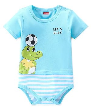 Babyhug 100% Cotton Knit Half Sleeves Onesie Croc Print - Blue