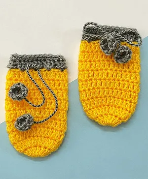 Little Peas Contrast Border Handmade Woollen Mittens -  Yellow & Grey