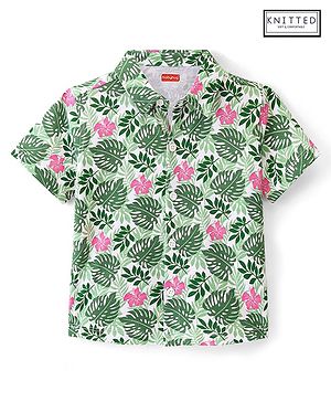 Babyhug 100% Cotton Knit Half Sleeve Shirt With Tropical Leaves Print - Green