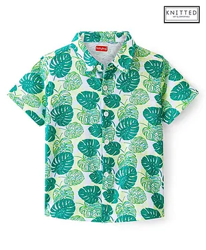 Babyhug Cotton Knit Half Sleeves Leaves Printed Regular Shirt - Green