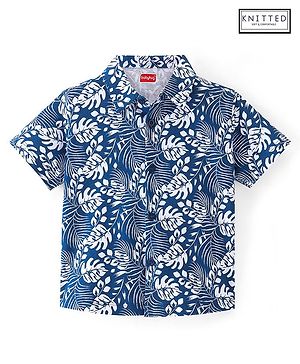 Babyhug Cotton Knit Half Sleeves Leaves Printed Regular Shirt - Blue