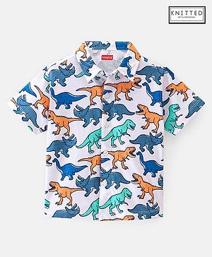 Babyhug 100% Cotton Knit Half Sleeve Shirt With Dino Print - White