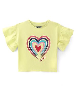 Pine Kids Cotton Knit Half Sleeves Top Heart Print - Yellow