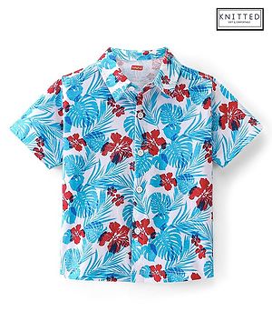 Babyhug Cooton Knit Half Sleeves Floral Printed Shirt - Blue
