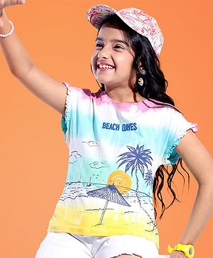 Pine Kids 100% Cotton Knit Sleeveless T-Shirt Beach Print - Snow White