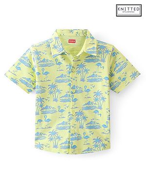 Babyhug Cotton Knit Half Sleeves Nature Print Shirt - Yellow