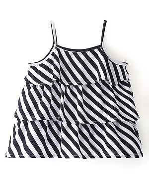 Babyhug Rayon Woven Striped Singlet Ruffled Top - Black & White