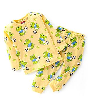 Babyhug Cotton Single Jersey Knit Full Sleeves Night Suit Croc Print - Yellow