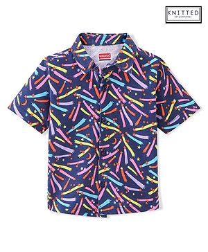 Babyhug 100% Cotton Knit Half Sleeves Shirt With Stars Print - Navy Blue