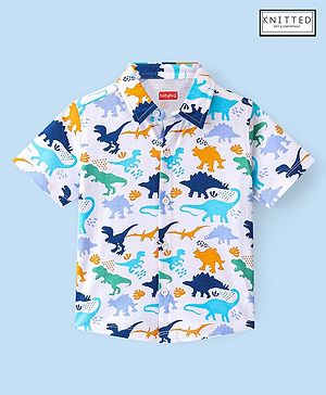 Babyhug 100% Cotton Knit Half Sleeves Dino Print Shirt - White