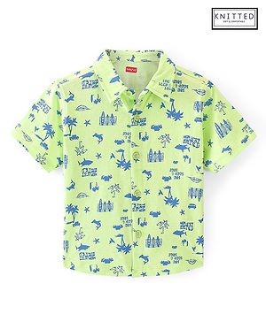 Babyhug 100% Cotton Half Sleeves Shirt Beach Print - Green