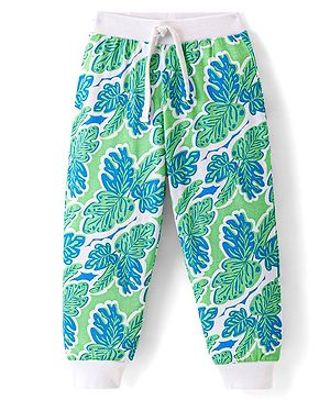 Babyhug Cotton Jersey Knit Full Length Lounge Pant Tropical Theme - Green