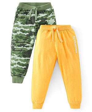 Babyhug Cotton Jersey Knit Full Length Lounge Pant Camouflage & Text Print Pack Of 2 - Multicolor