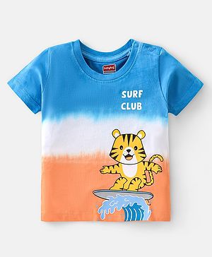 Babyhug 100% Cotton Half Sleeves Tie & Dye T-Shirt With Tiger Graphics - Blue Orange