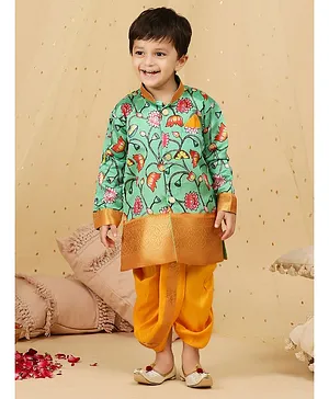KID1 Full Sleeves Jaipuri  Floral Swill Printed Coordinating Kurta & Dhoti Arohi Pichwai Sherwani & Dhoti - Green