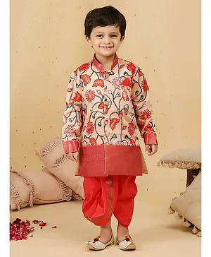 KID1 Full Sleeves Jaipuri  Floral Swill Printed Coordinating Kurta & Dhoti Arohi Pichwai Sherwani & Dhoti - Peach