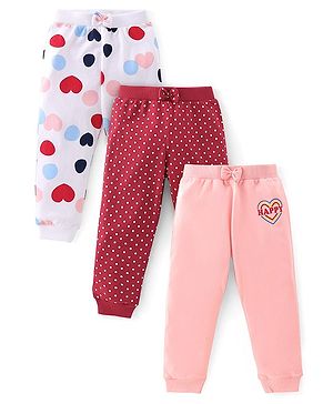 Babyhug Cotton Jersey Knit Lounge Pant Heart Print Pack of 3 - Multicolor
