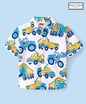 Babyhug 100% Cotton Knit Half Sleeve Shirt With JCB Print - White